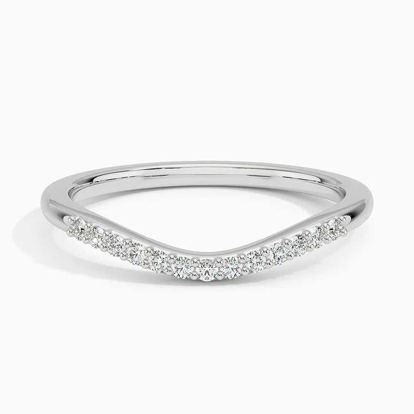 0.09CTW Petite Curved Wedding Band Ring in 14K White Gold - LR57 Size 5.75 | Elegant Bridal Jewelry for Engagement, Anniversary & Special Occasions