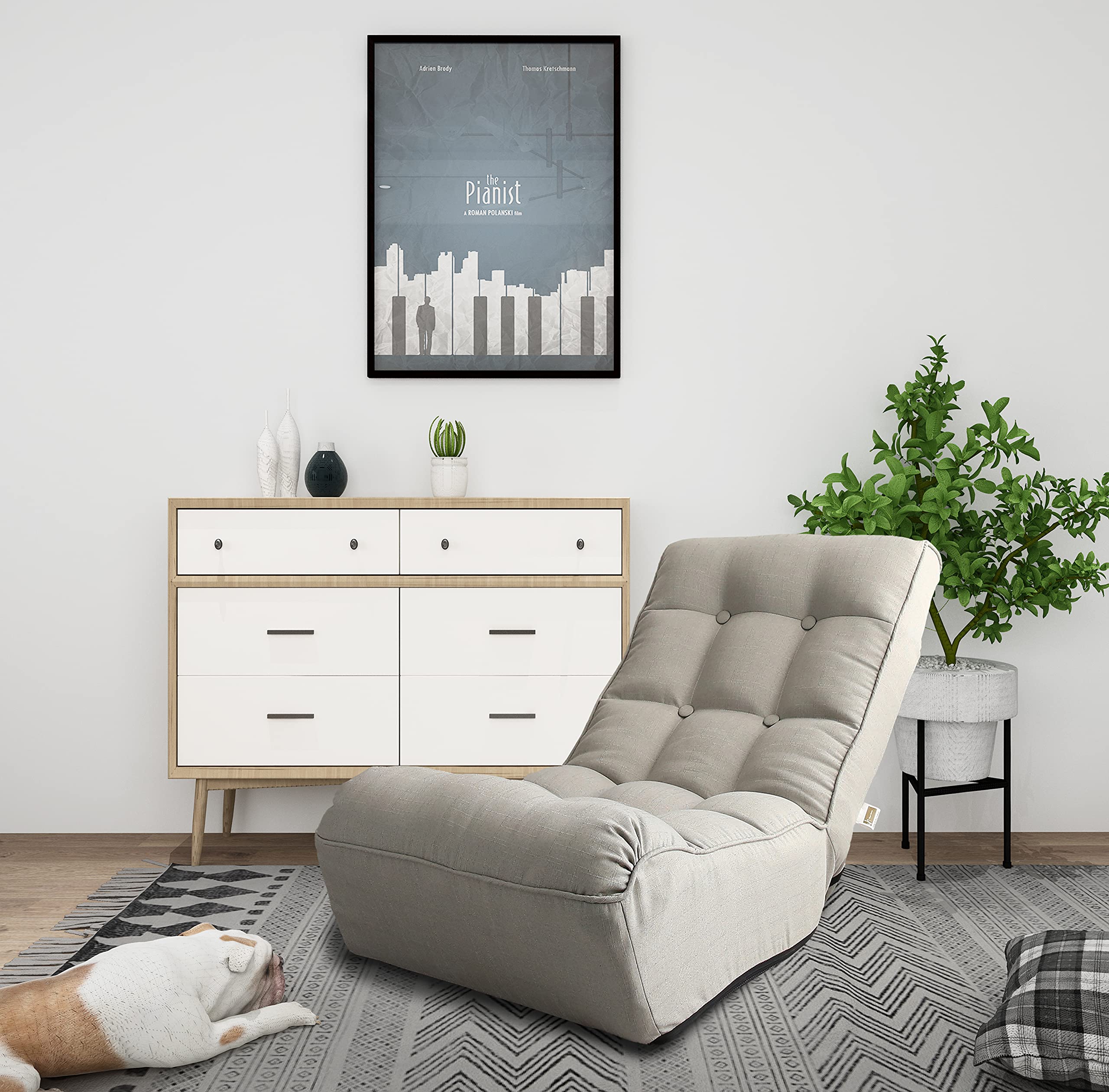 Olodmere Chaise Lounge Sofa - Foldable Floor Chair for Living Room, Bedroom & Patio - Grey Indoor Lazy Sofa for Relaxing, Reading & Lounging