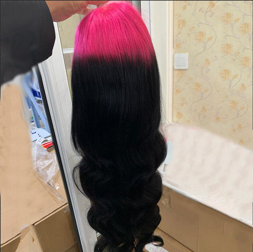 YMS Pink Human Hair Wigs for Women - 180% Density with Pink Roots, 13x6 Lace Front Wig, Glueless Pre-Plucked with Baby Hair & Natural Hairline, 16 Inch Colored Body Wave Lace Frontal Wig - Perfect for Cosplay, Parties, and Daily Fashion Styling