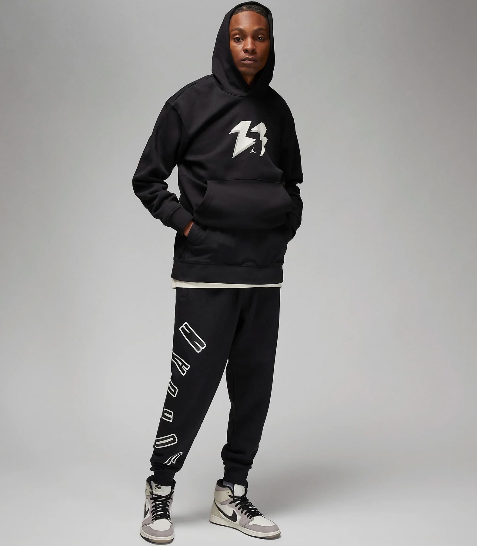 Nike Jordan Men's Flight MVP Fleece Sweatpants - Black/Black, Medium - Cotton/Polyester/Fleece Joggers for Casual Wear, Gym & Street Style