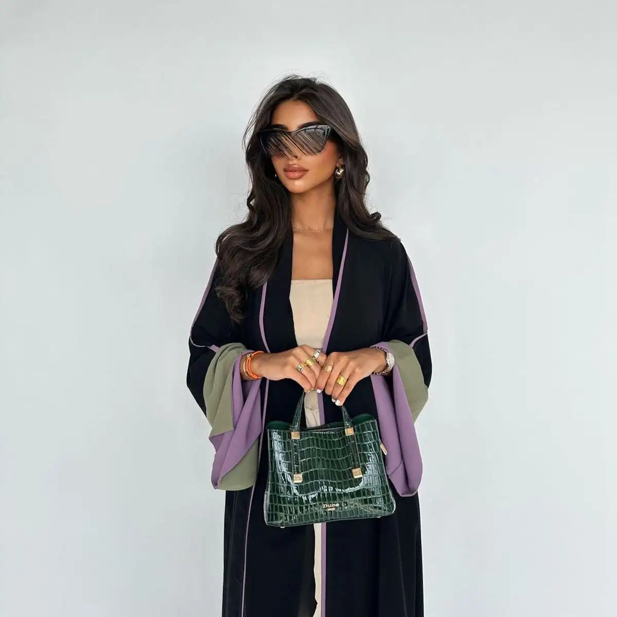 Elegant Two-Tone Sleeve Cardigan Open Abaya Dress for Women - Perfect for Prayer, Modest Fashion & Special Occasions