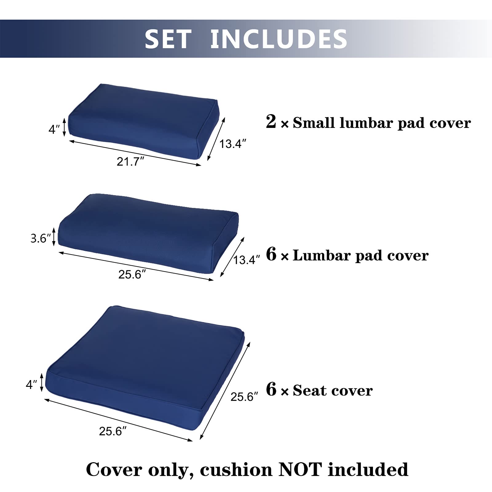 Kinsuite 14-Piece Waterproof Patio Cushion Covers Set - Replacement Slipcovers for 7-Piece Outdoor Wicker Sectional Sofa (Dark Blue) | Durable Outdoor Furniture Protection for Backyard, Deck & Poolside