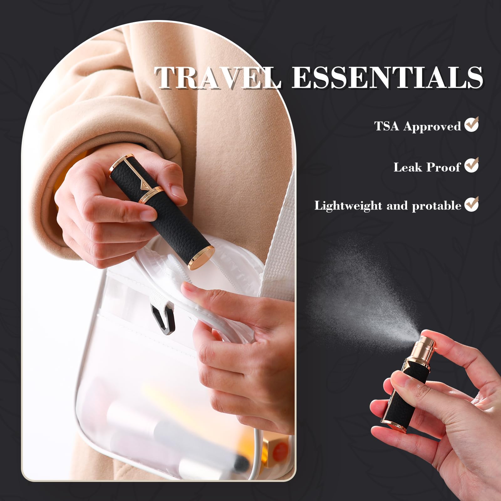 Premium 5ml Refillable Perfume Atomizer - Leak-Proof Travel Perfume Bottle with Luxury Dispenser Pump for Women & Men | Perfect for Airplane Carry-On, Gym Bag, and On-the-Go Fragrance Touch Ups
