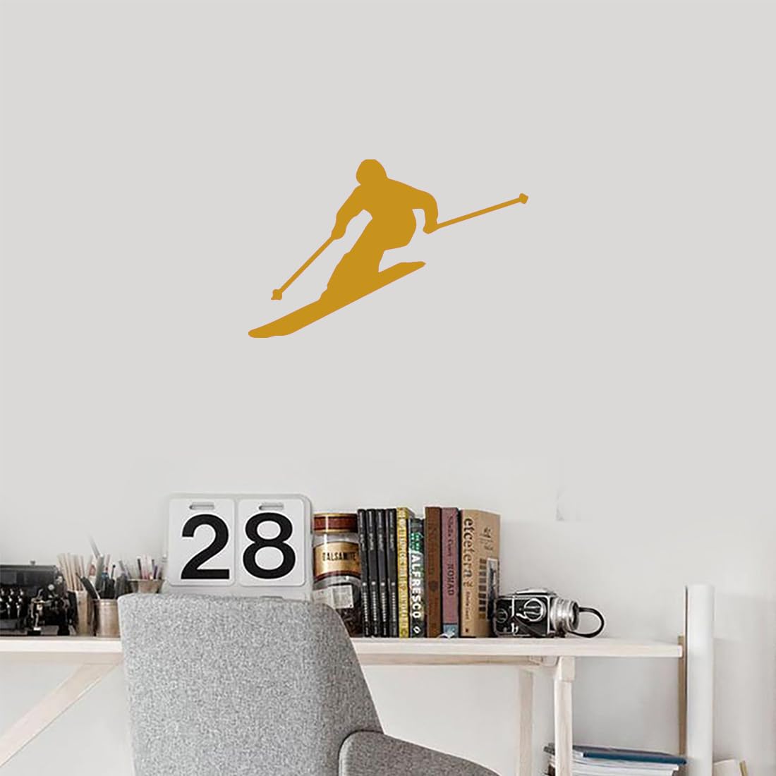 Premium Waterproof Vinyl Decal Stickers - Skier Silhouette (Metallic Gold, Set of 2) for Laptop, Phone, Helmet, Car Window, Bumper, Mug, Cup, Door & Wall Decor | Perfect for Winter Sports Enthusiasts & Home/Office Decoration