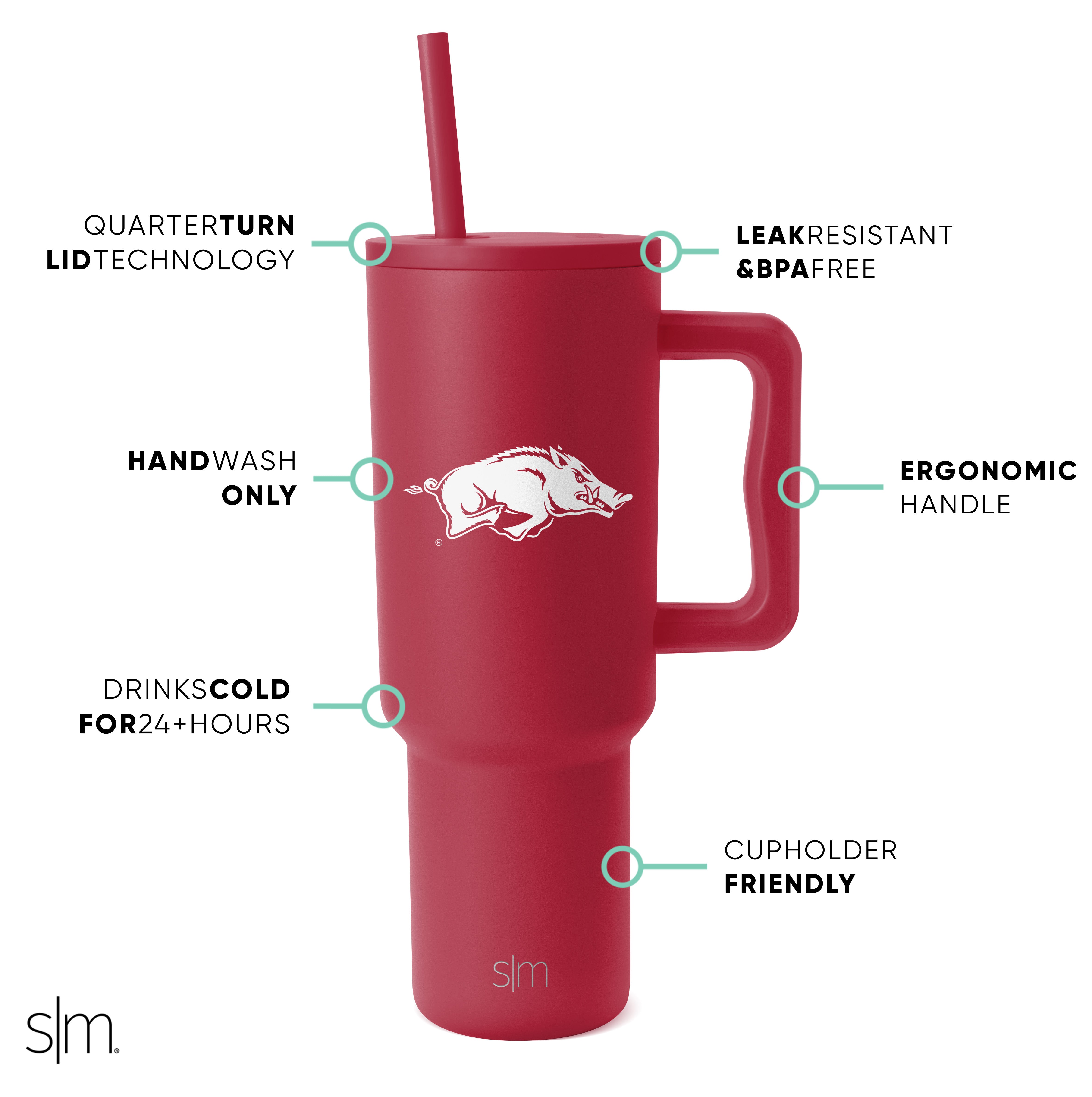 Insulated Stainless Steel Collegiate Trek Tumbler - 20oz Leakproof Travel Mug with Lid for Coffee & Tea - Perfect for College Students, Hiking & Outdoor Adventures