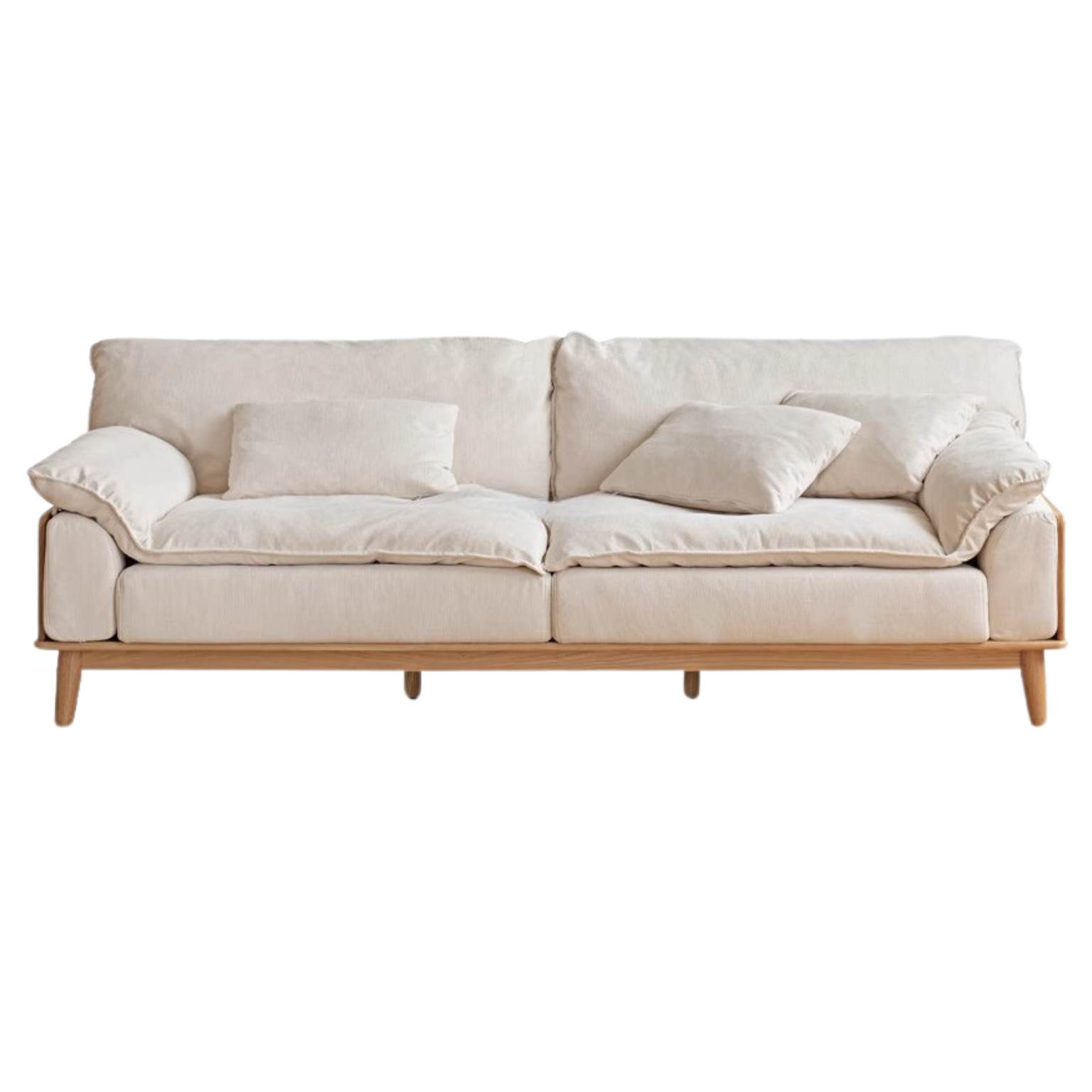 Premium Oak Solid Wood Sofa with High-Tech Fabric & Cotton Linen Finish - Modern Living Room Furniture for Home & Office Comfort