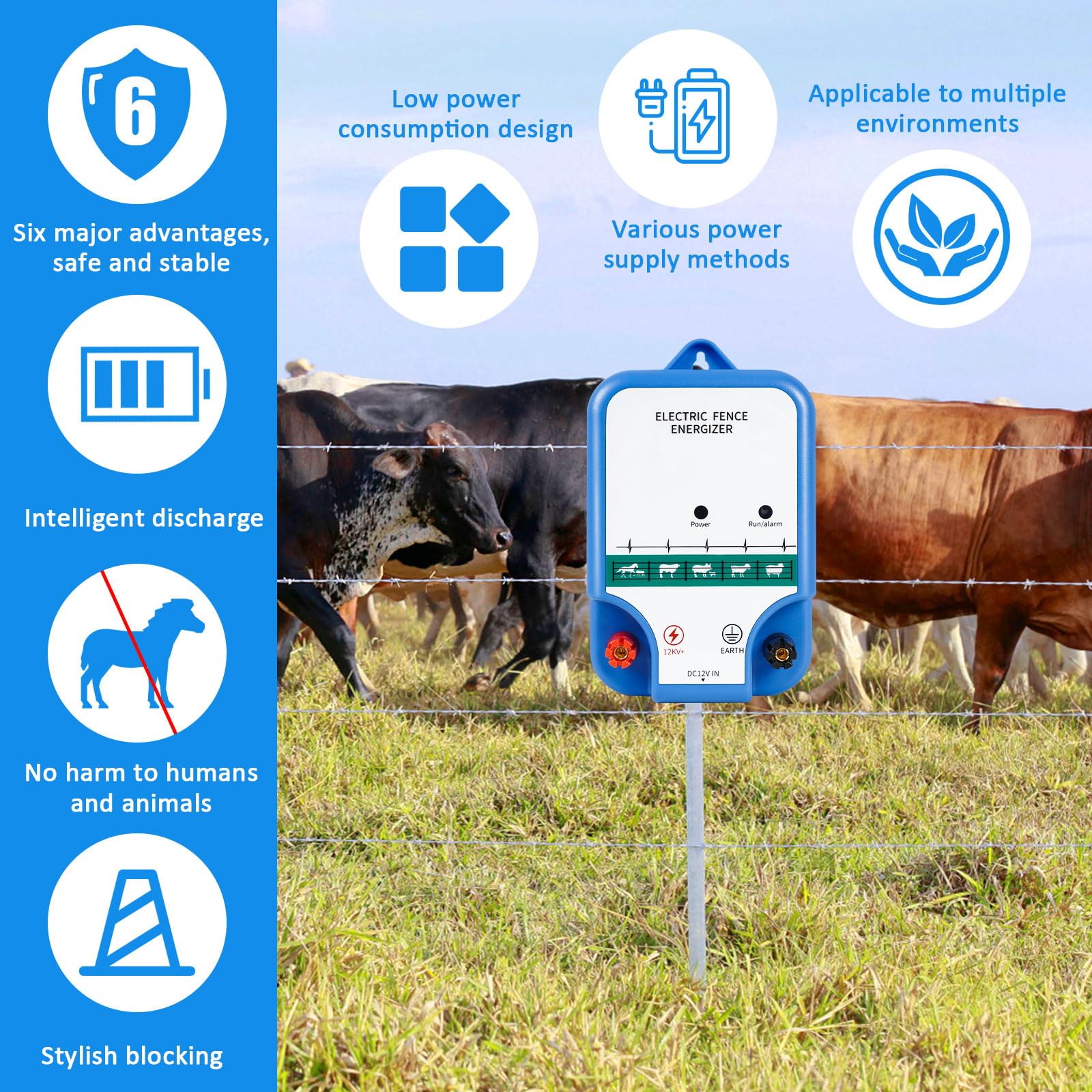 High-Power 10.5kV 2 Joules Electric Fence Charger Energizer for Livestock, Pets & Wildlife Control - Durable 7.09 Inch Fence Energizer for Farm, Ranch & Backyard Animal Containment (Prevents Wild Animal Intrusion)