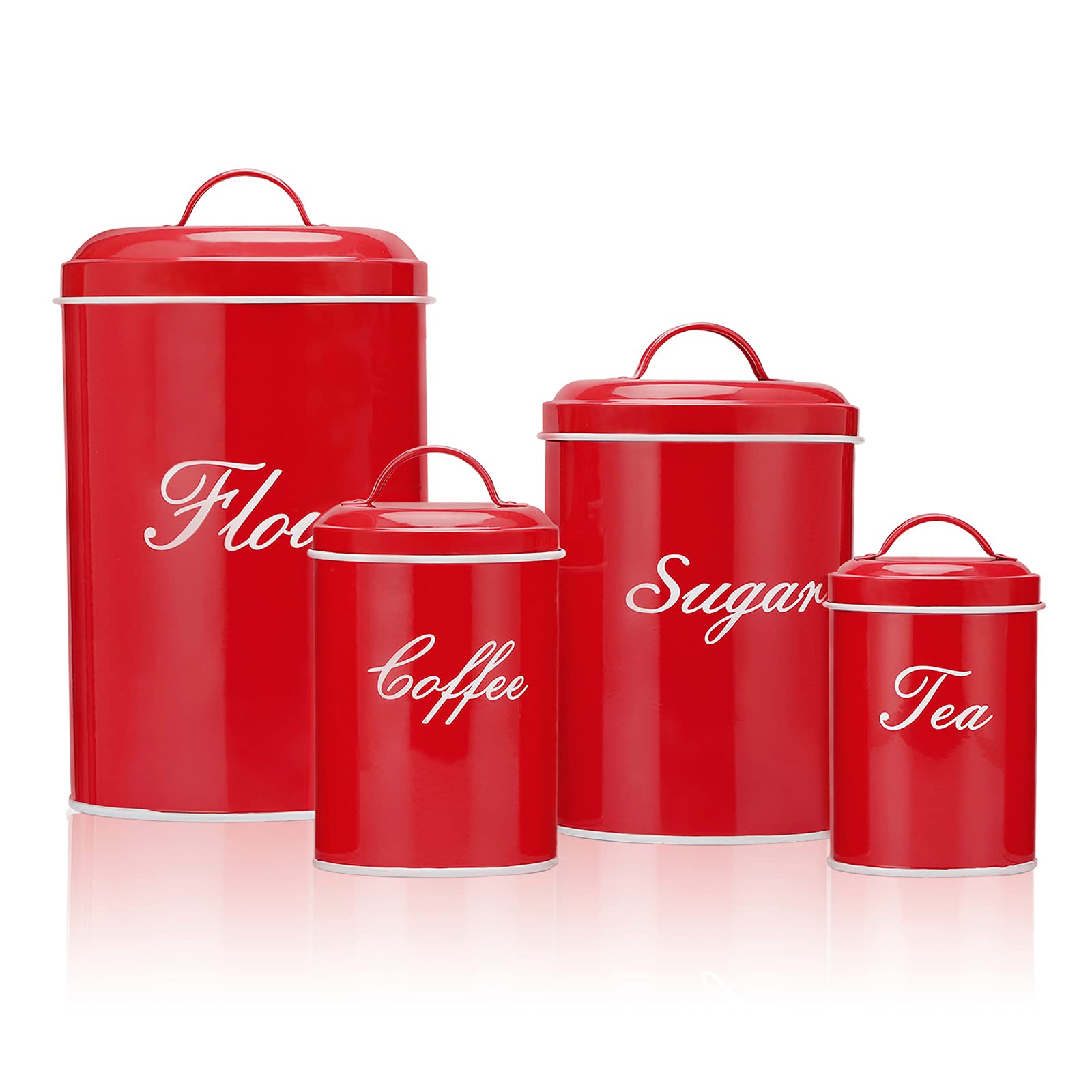 Vintage Farmhouse Design 4-Pack Canister Set for Kitchen Counter - Airtight Flour, Coffee & Food Storage Containers with Removable Lids (Red) - Perfect for Baking, Pantry Organization & Farmhouse Style Kitchens