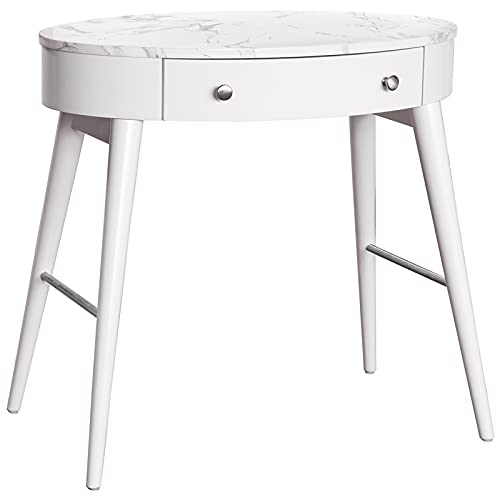 Mid-Century Modern White Wood Oval Desk for Home Office - Stylish & Functional Writing Desk for Small Spaces, Study & Workspace