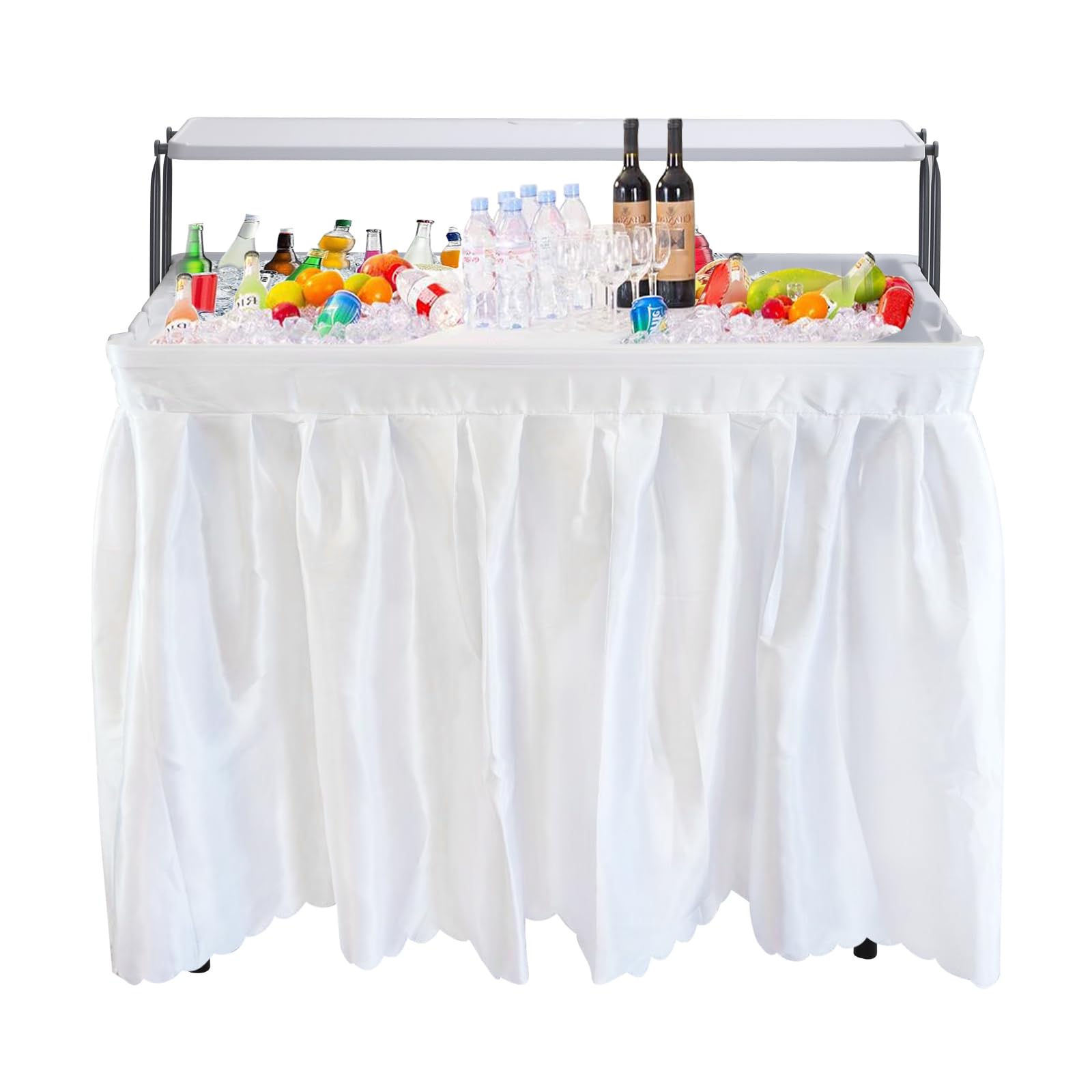 4 ft Folding Ice Table with Drain - Portable Cooler Table for Parties, Camping & Tailgating - Includes Matching Skirt (Outdoor, BBQ, Beach & Backyard Use)