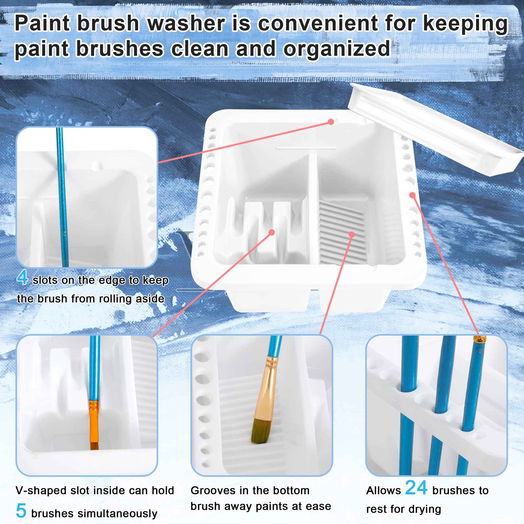 MyLifeUNIT Paint Brush Cleaner & Holder - Organizer for Acrylic, Watercolor & Water-Based Paints (White) - Perfect for Artists, Hobbyists & DIY Painting Projects