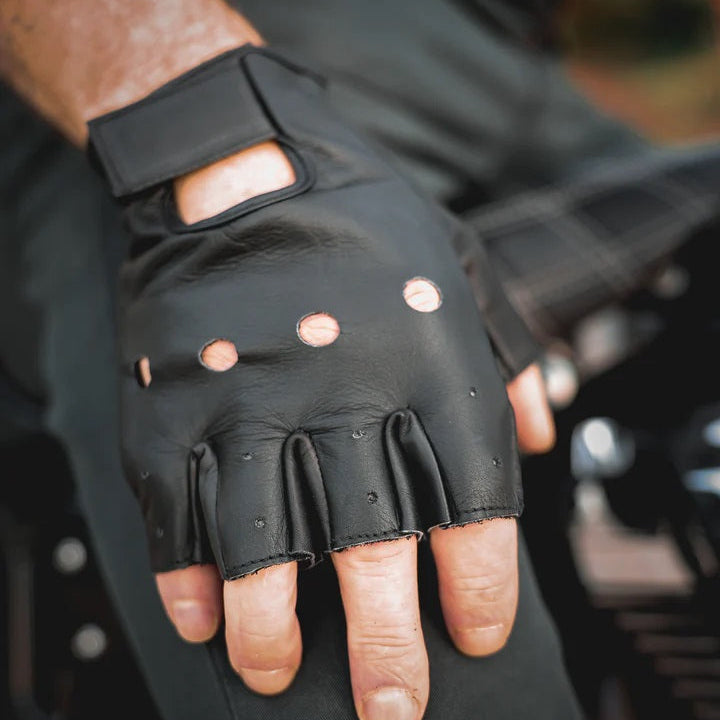 Open Road Men's Fingerless Leather Gloves - Biker & Driving Gloves for Motorcycle, Cycling & Winter Use - Touchscreen Compatible & Non-Slip Grip