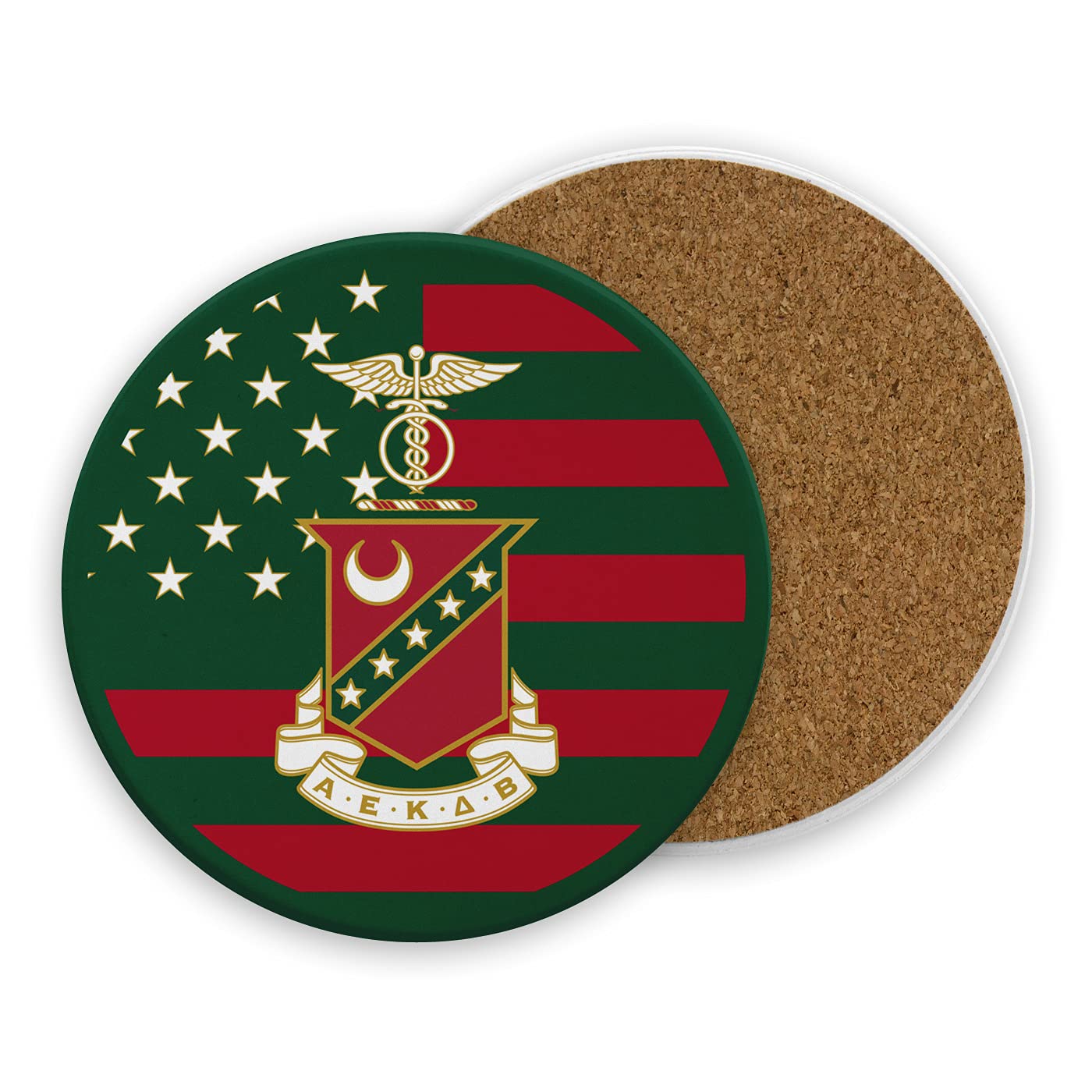 Kappa Sigma Fraternity Ceramic Drink Coasters with Cork Base & Metal Holder - Set of 8 for Coffee Table, Bar, or Office - Absorbent & Durable for Hot/Cold Beverages