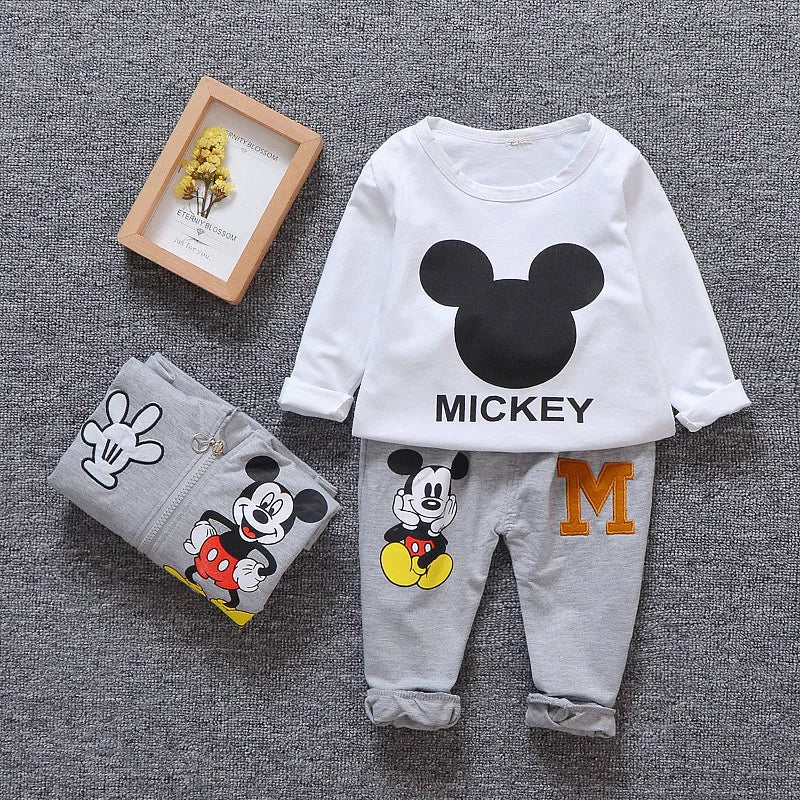 Cartoon Mickey & Minnie Printed Boys Girls 3-Piece Outfit Set - Long Sleeve Shirt, Hooded Coat & Pants for Toddlers | Fall Autumn Kids Clothes with Embroidery | Perfect for Playdates, Preschool & Family Outings