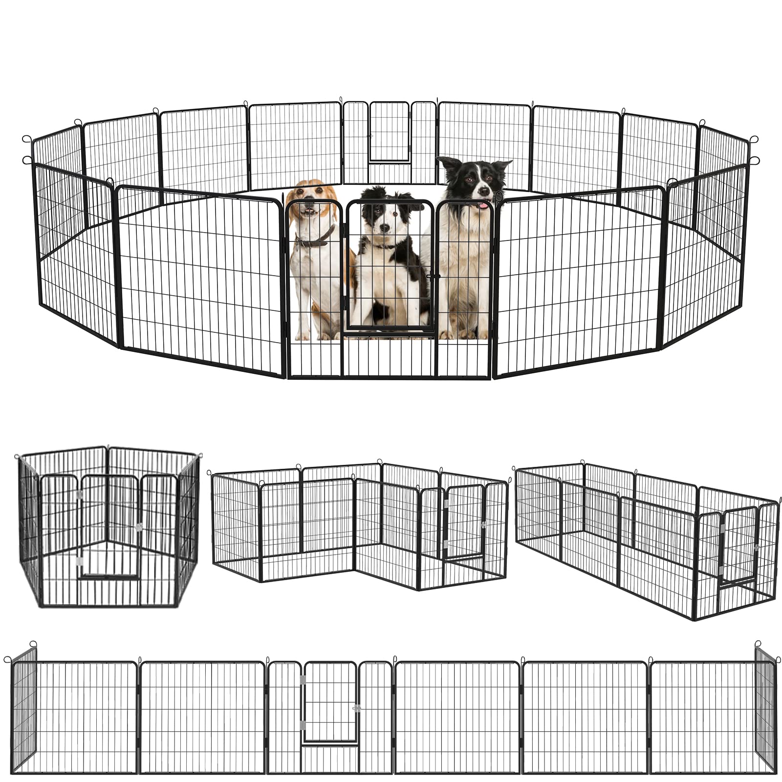 Heavy Duty Metal Dog Playpen - 8/16 Panel Outdoor Pet Fence with Door (24