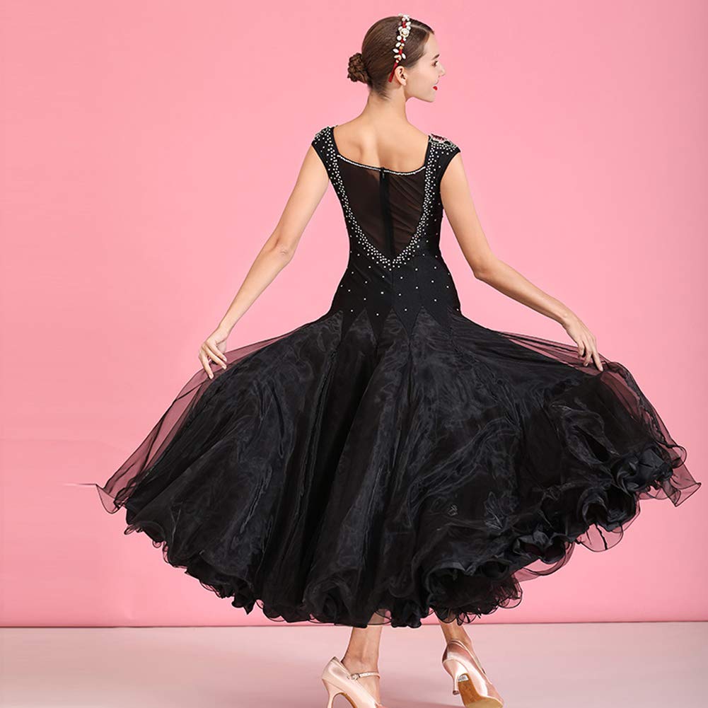 Elegant Black Ballroom Dance Dress for Women - Modern Waltz Standard Competition Gown - Perfect for Professional Dancesport Events & Social Dancing