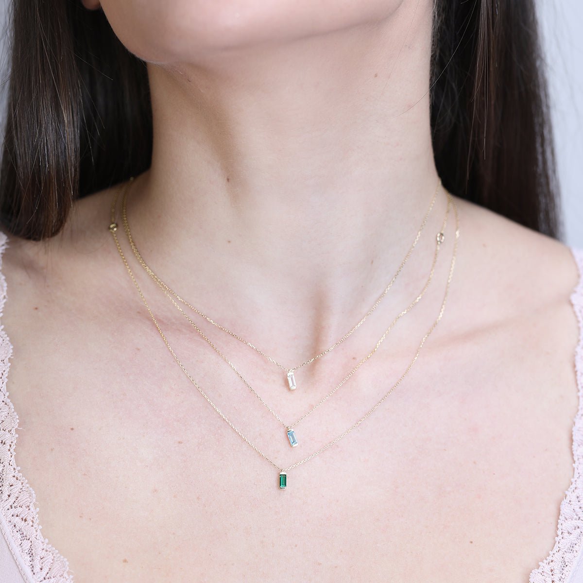 14K Solid Yellow Gold Clear Baguette Pendant Necklace - Elegant Minimalist Jewelry for Women, Perfect for Everyday Wear, Parties & Special Occasions