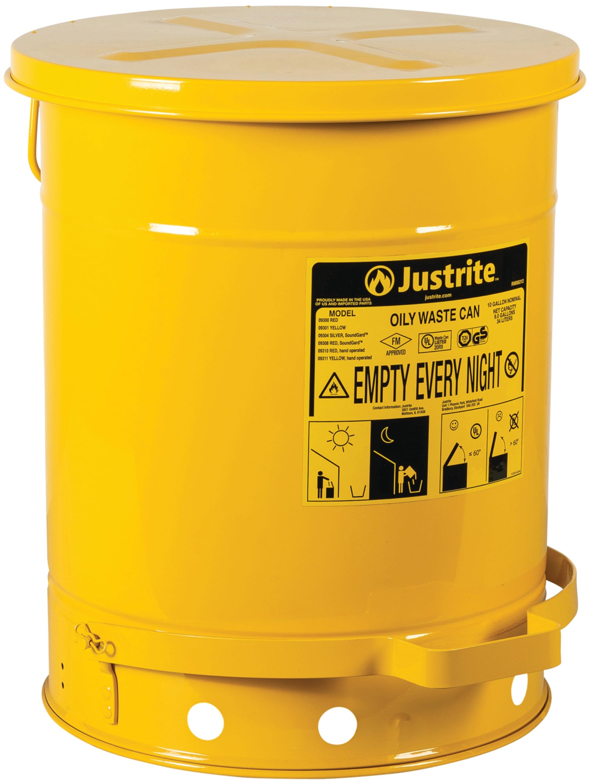 Justrite 10 Gallon Galvanized Steel Oily Waste Can with Foot Pedal - 18