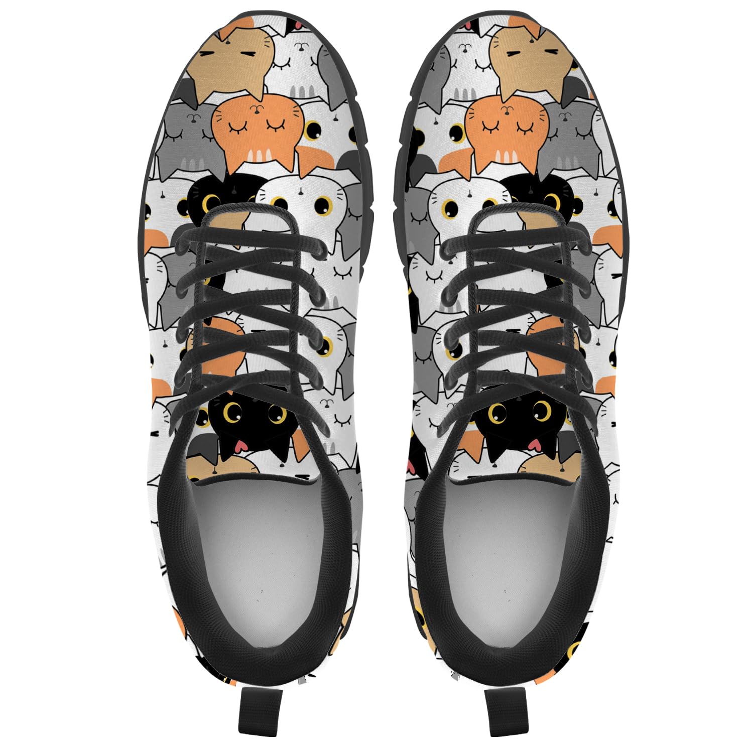 Women's Cat Print Sneakers - Cute Running & Tennis Shoes for Her - Perfect Gift for Cat Lovers - Ideal for Jogging, Gym Workouts & Casual Wear