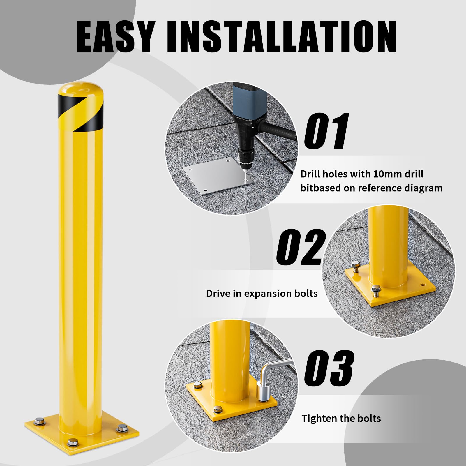 48-Inch Steel Safety Bollards (2-Pack) - Yellow Powder Coated Parking Barrier Posts for High Traffic Areas | Durable Outdoor Protection for Warehouses, Parking Lots & Driveways