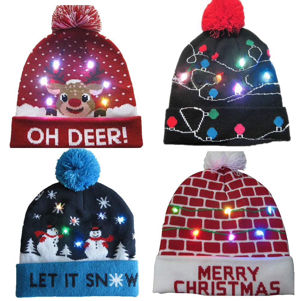 Lurowo LED Light Up Beanie Hat - Unisex Knitted Winter Hat for Christmas & Xmas - Perfect for Holiday Parties, Outdoor Activities & Nighttime Events