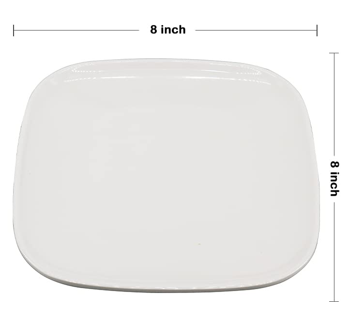 Premium Melamine Square Plates Set of 4 - Durable White Party Plates for Desserts, Salads, Snacks & Appetizers - Ideal for Restaurants, Indoor/Outdoor Dining, Picnics & Camping