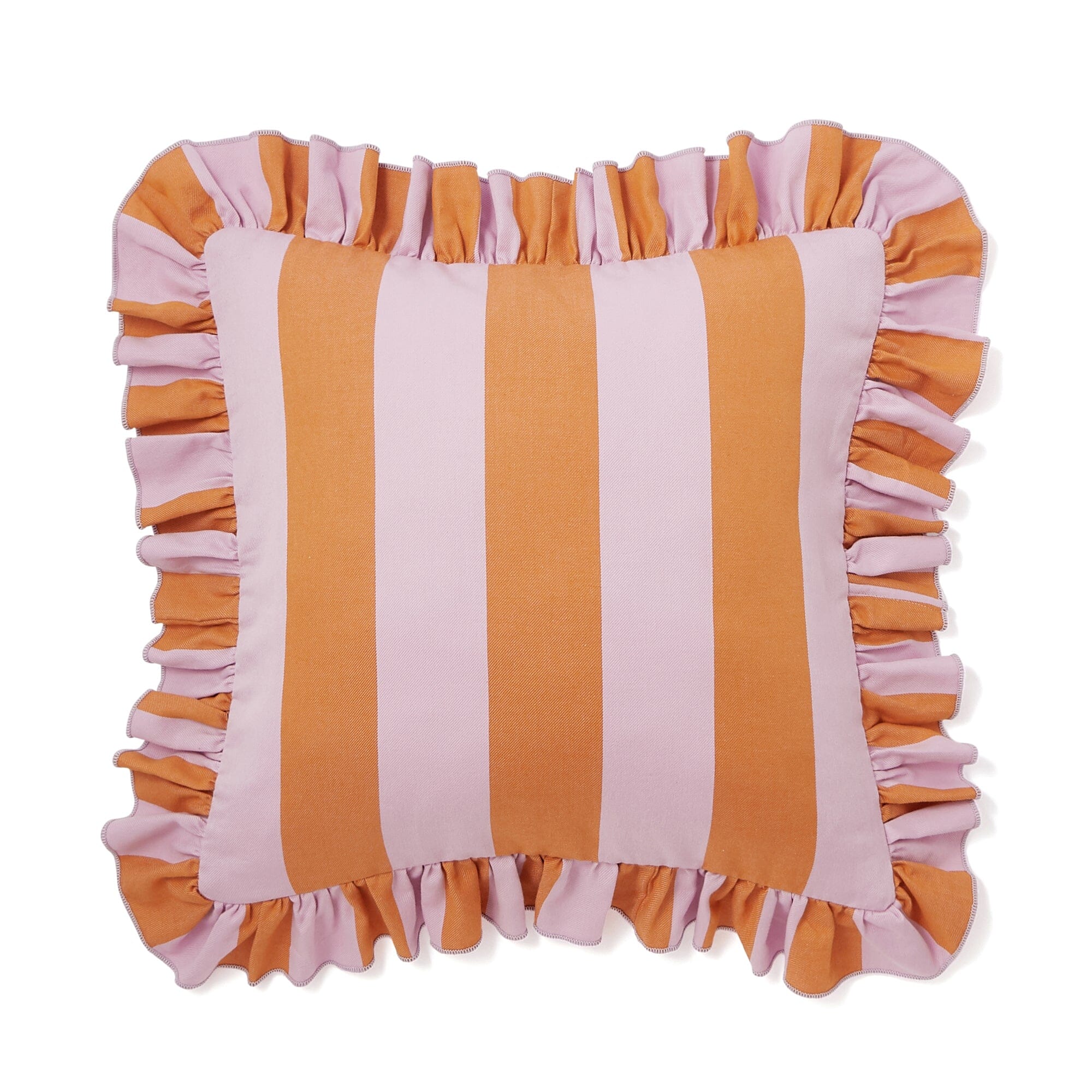 Frill Stripe Cushion Cover 18x18 Inches - Orange and Pink Decorative Pillow Case for Sofa, Bed, Living Room - Soft Cotton Square Throw Pillow Cover for Home Decor