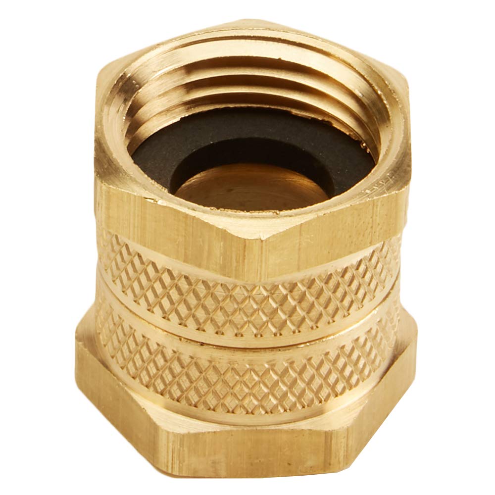 Brass Garden Hose Thread (GHT) to GHT Double Female Adapter - Heavy Duty Water Pipe Connector for Outdoor Faucet, Sprinkler & Irrigation Systems