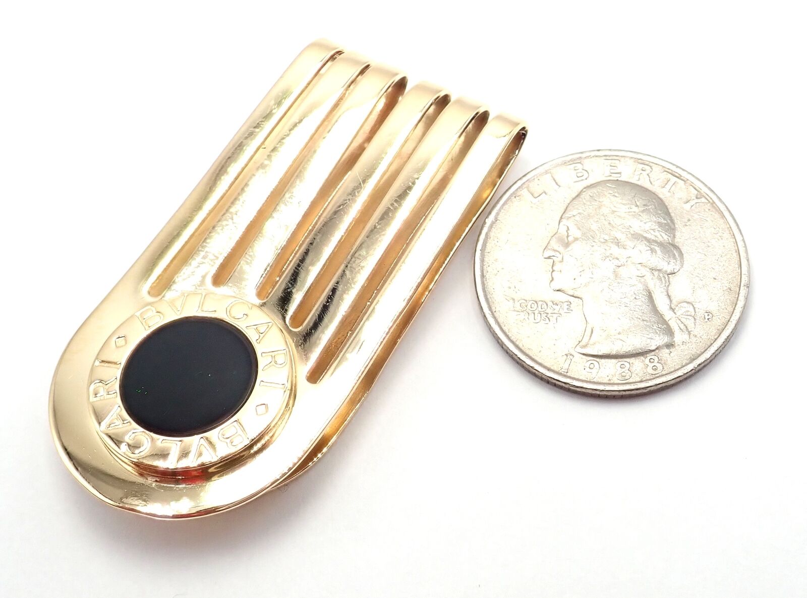 Authentic Vintage Bulgari 18K Yellow Gold Onyx Money Clip - Luxury Gift for Men, Perfect for Business Professionals & Special Occasions
