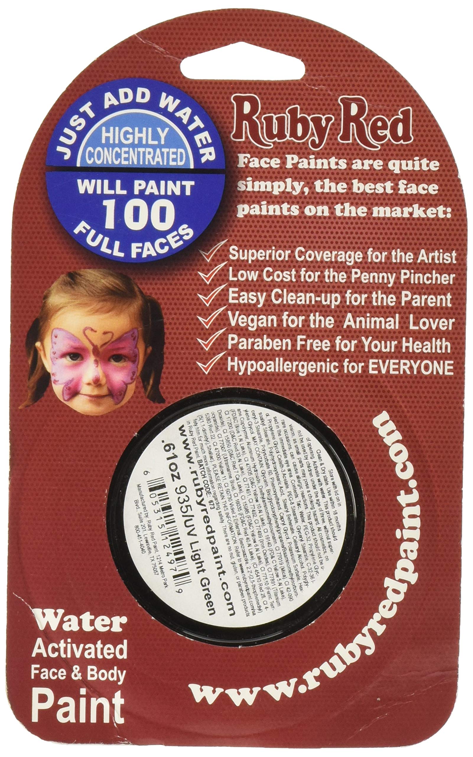 Ruby Red & UV Light Green Face Paint - 18 ML | Professional Water-Based Makeup for Halloween, Cosplay & Body Art | Safe for Kids & Adults