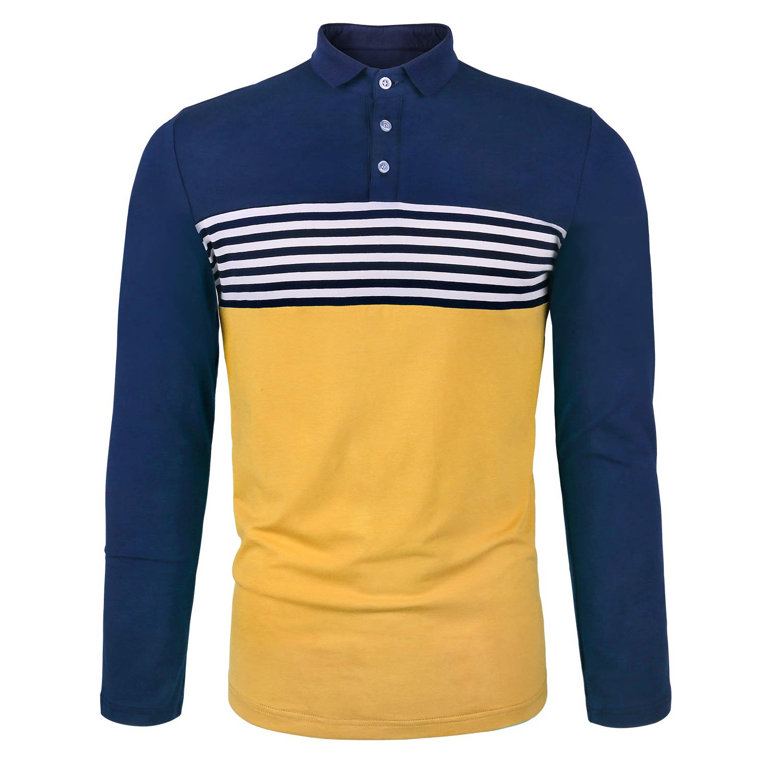 LOGEEYAR Men's Slim Fit Contrast Color Stripe Long Sleeve Polo Shirt - Casual T-Shirt for Work, Date Night & Weekend Outings