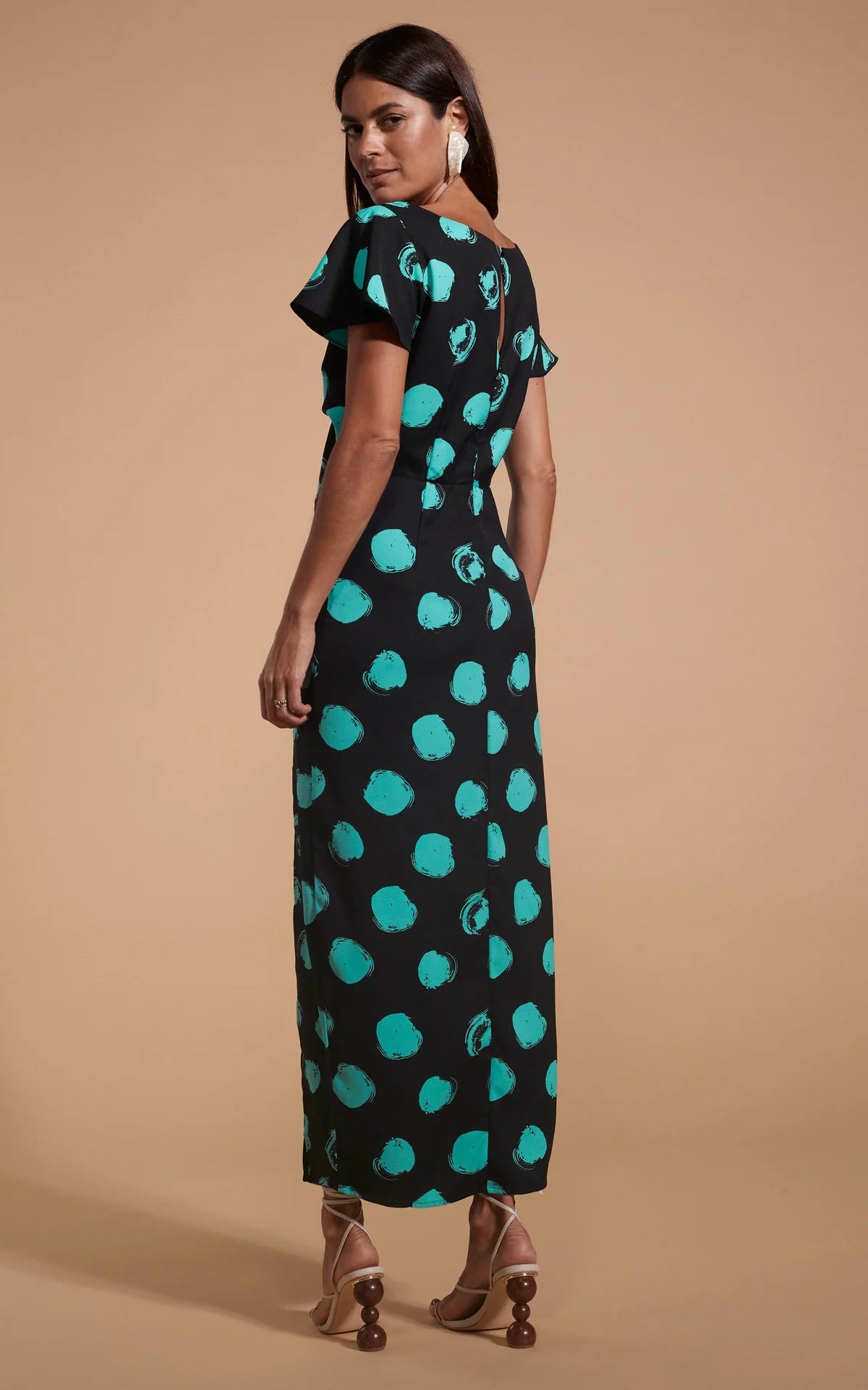 Lily Green on Black Dot Dress - Floral Print Women's Dress for Casual Wear, Party & Date Night
