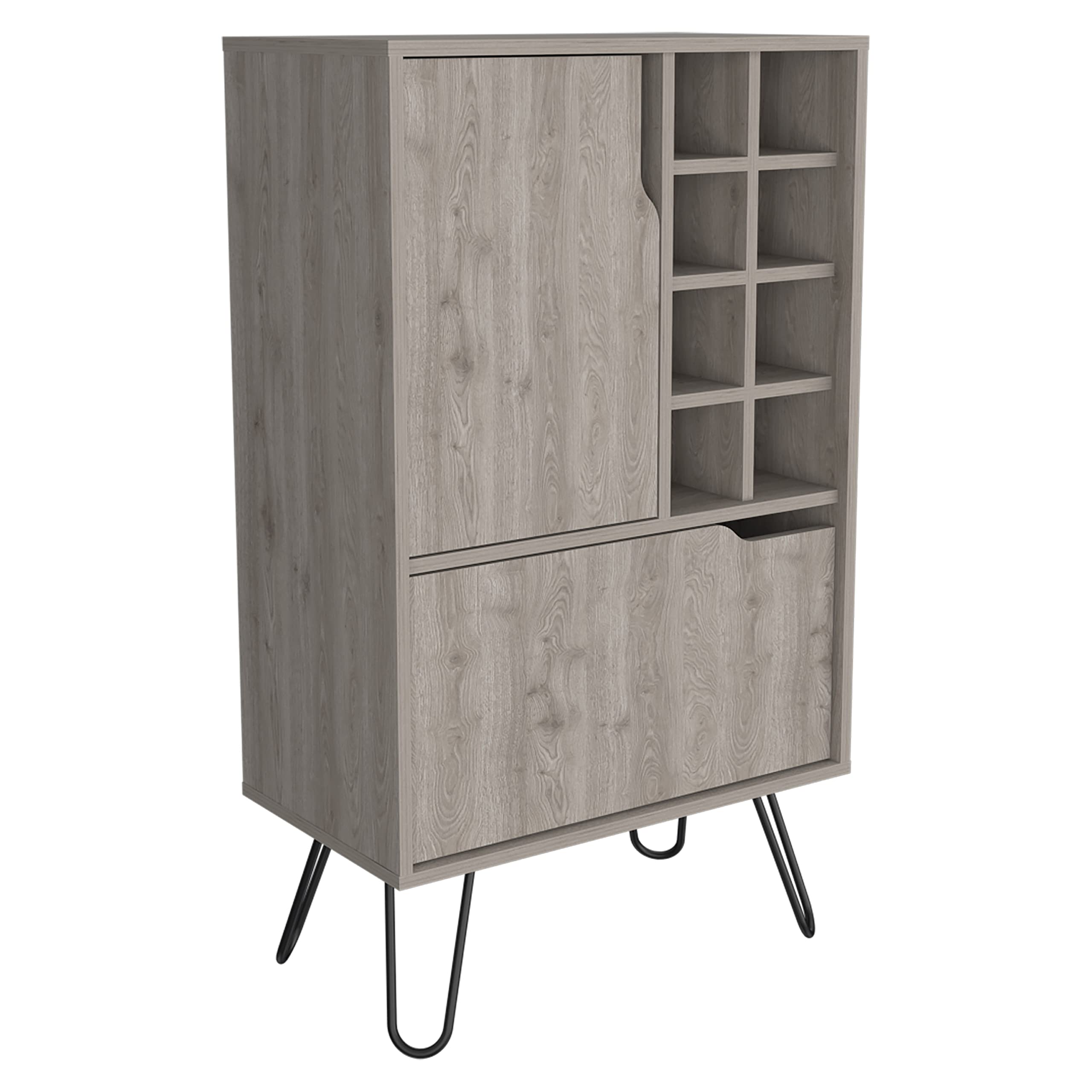 Zamna L Bar Single Door Cabinet with 8 Built-in Wine Rack - Light Gray Modern Storage for Living Room, Dining Room & Home Bar