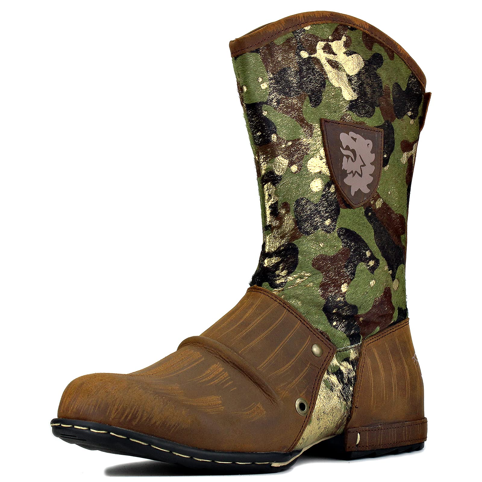 Western Cowboy Boots for Men - Stylish Leather Motorcycle Biker Boots with Zipper & Mid-Calf Design (CD-5008-1-H10-J-R) - Perfect for Riding, Country Music Festivals & Casual Wear