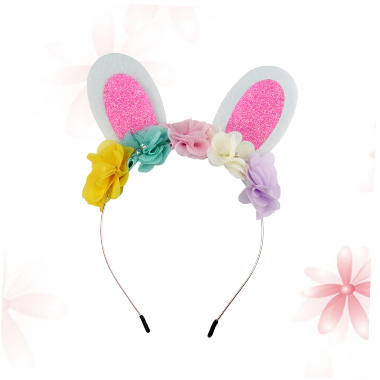 Beavorty Bunny Ears Headband for Kids - Soft Non-Fading Rabbit Ear Hairband with Flowers, Easter Party Favors, Photo Props - Perfect for Easter Celebrations, Spring Photoshoots & Costume Parties