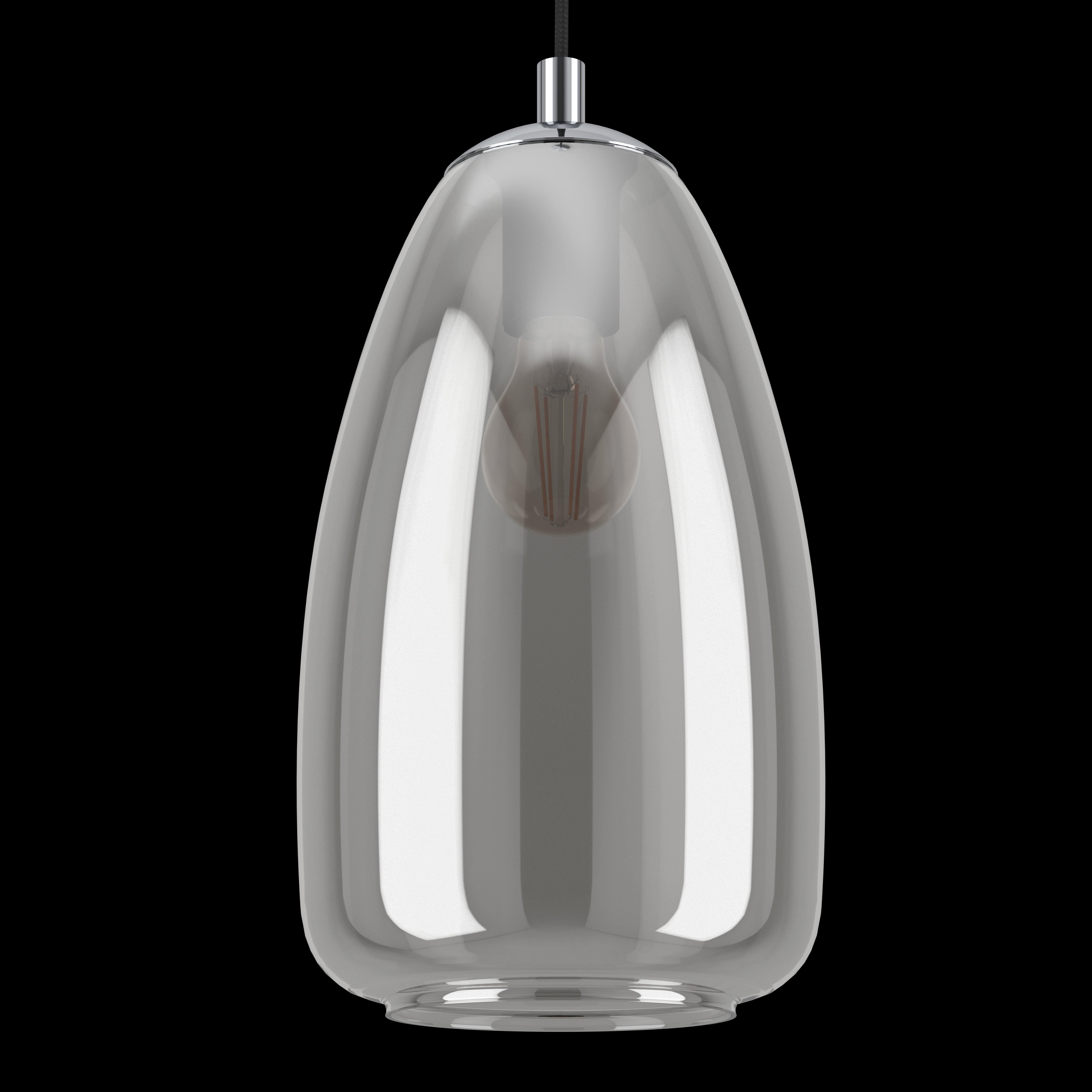 Eglo Alobrase Modern Chrome & Smoked Black Glass Ceiling Pendant Light Fixture - Perfect for Dining Room, Kitchen Island, or Entryway Lighting