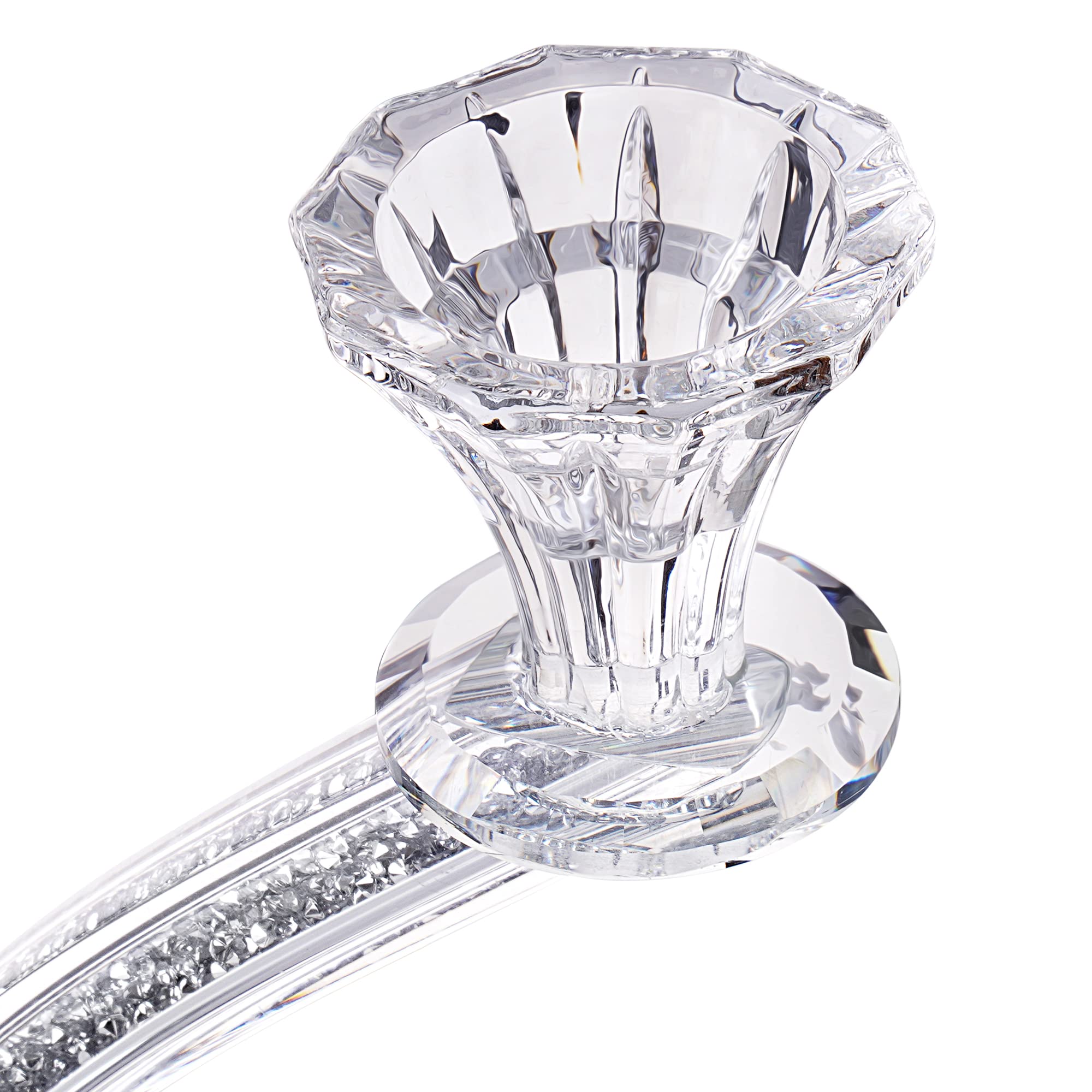 3-Arm Silver Crystal Candelabra Candle Holders - Elegant Modern Centerpiece for Taper & Tea Light Candles - Perfect for Wedding Decor, Dining Table, Romantic Dinner, and Home Decoration