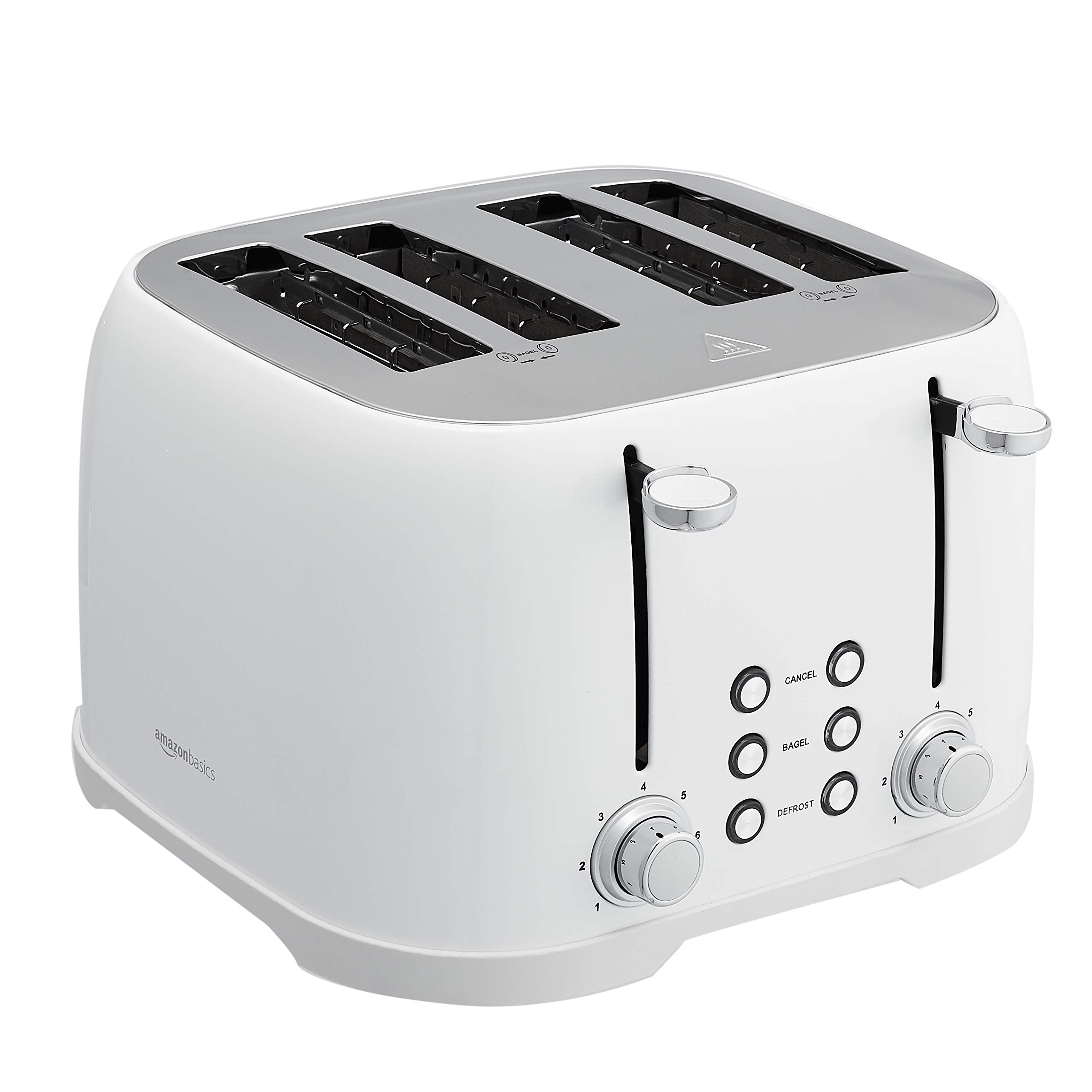Amazon Basics 4-Slot Toaster - Stainless Steel, White - Perfect for Breakfast, Bagels, and Toast - Quick & Even Browning for Home, Office, or Dorm Use