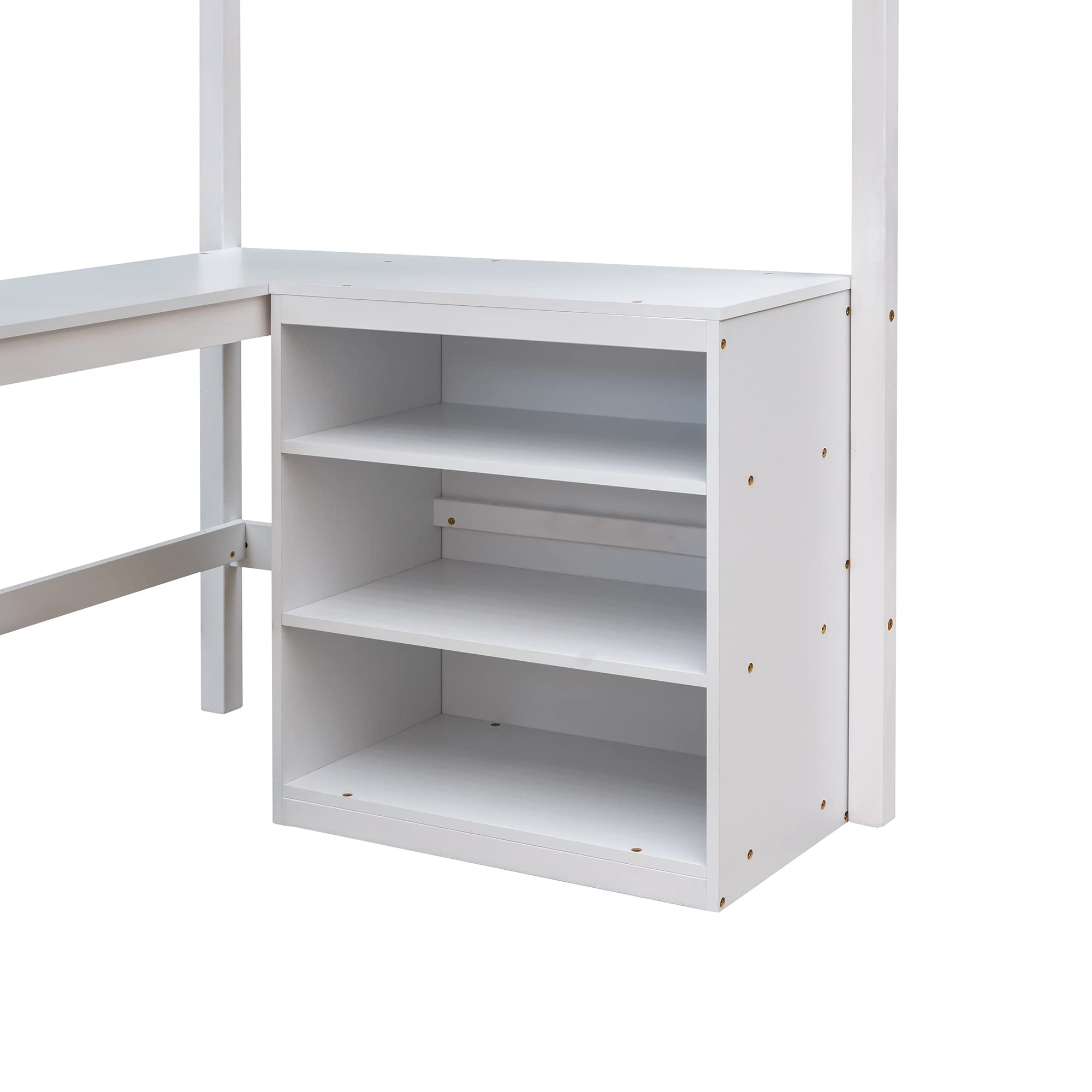 Merax Twin Size Wooden Loft Bed with Desk, Ladder & Shelves - Space-Saving Study & Sleep Solution for Kids & Teens - White