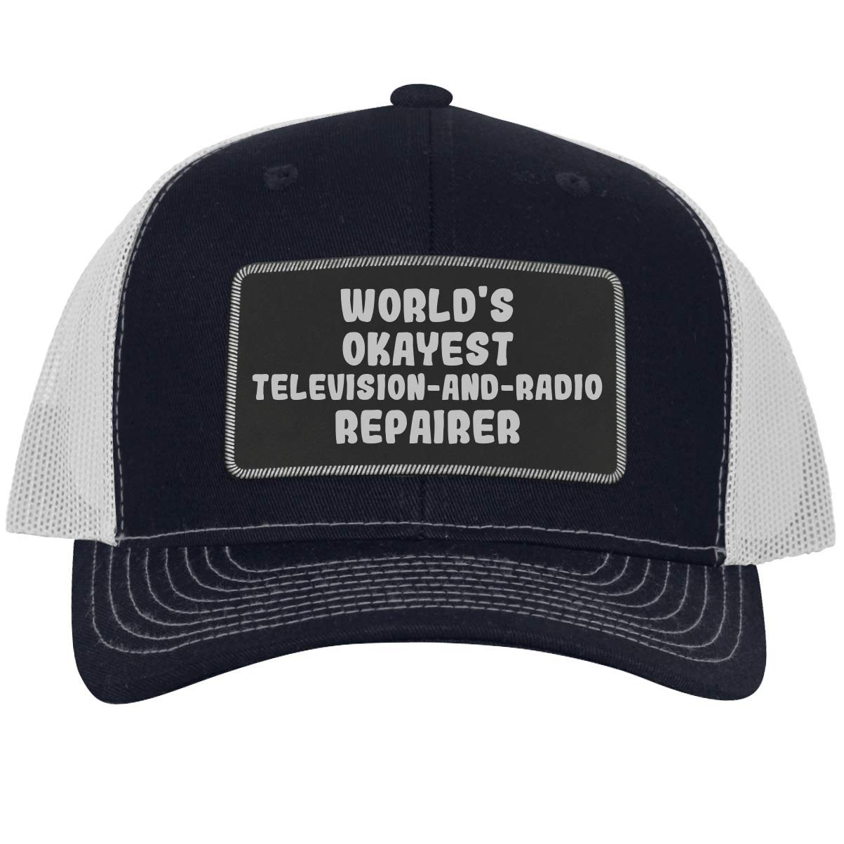 Professional Leather Black Patch Engraved Trucker Hat for TV & Radio Repair Technicians - Durable Work Cap for Electronics Service & Field Repairs