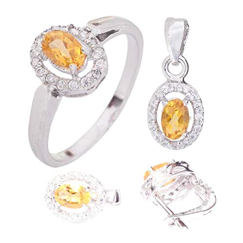 7x9mm Sterling Silver Citrine Jewelry Set for Women - Elegant Necklace & Earrings Set - Perfect for Weddings, Anniversaries & Special Occasions