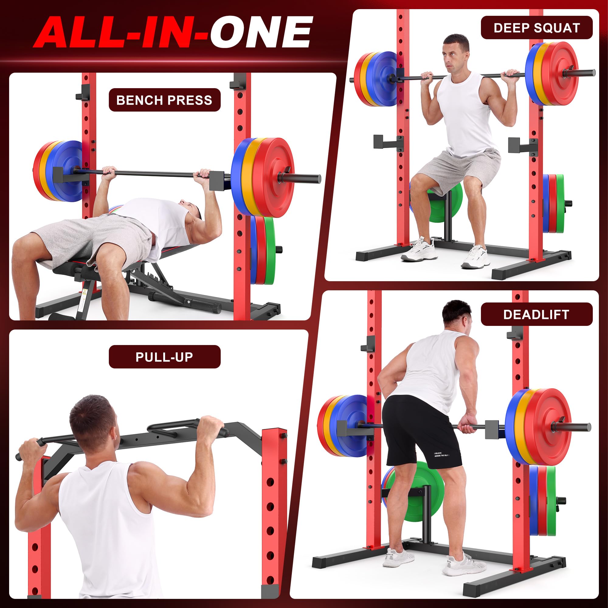 OPPSDECOR Power Cage & Squat Rack with LAT Pulldown & Cable Row System - Multi-Functional Home Gym Equipment with Training Attachments for Strength Training & Weightlifting