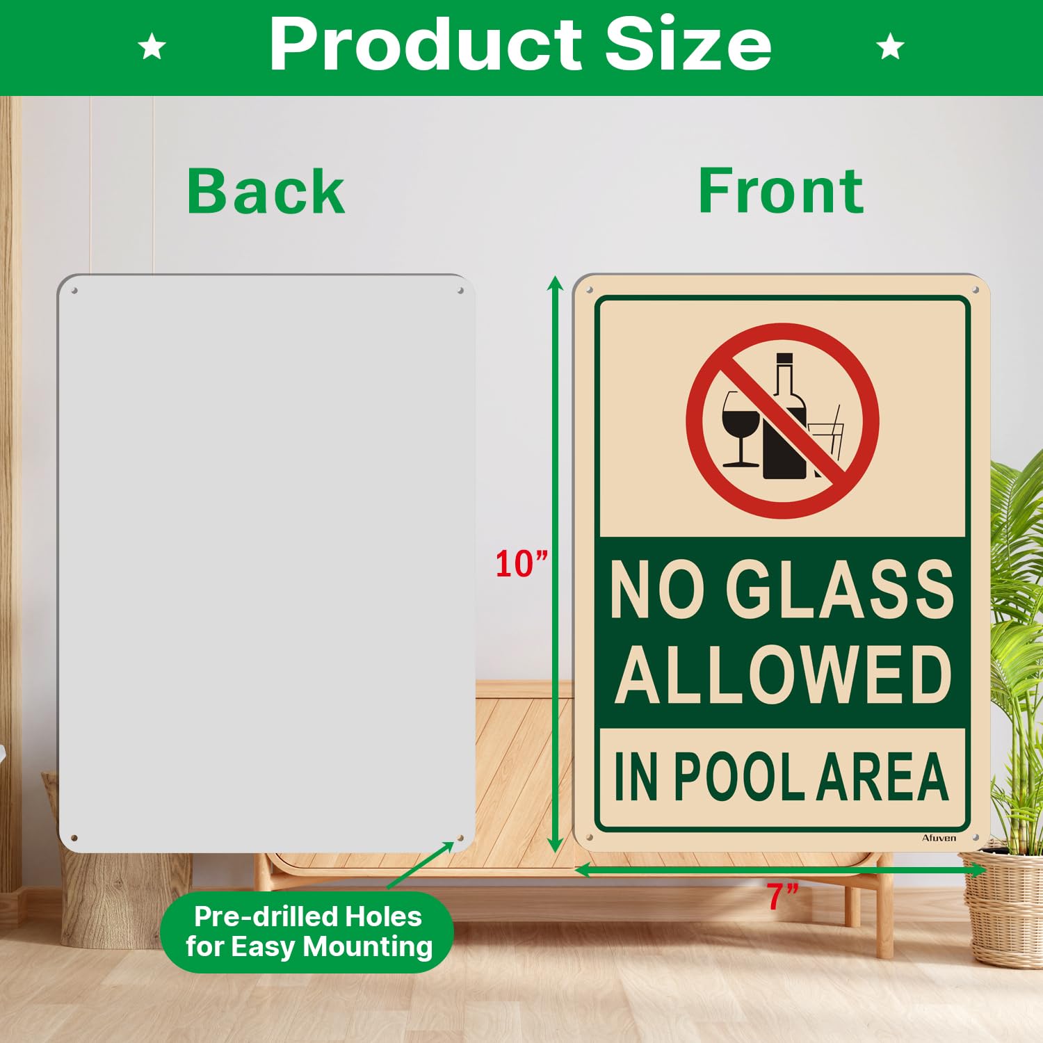 No Glass Allowed in Pool Area Sign 10”x7” - Rust-Free Aluminum Pool Rules & Safety Sign, Weatherproof & Easy to Install (2 Pack) - Perfect for Public Pools, Hotels, and Backyard Swimming Areas
