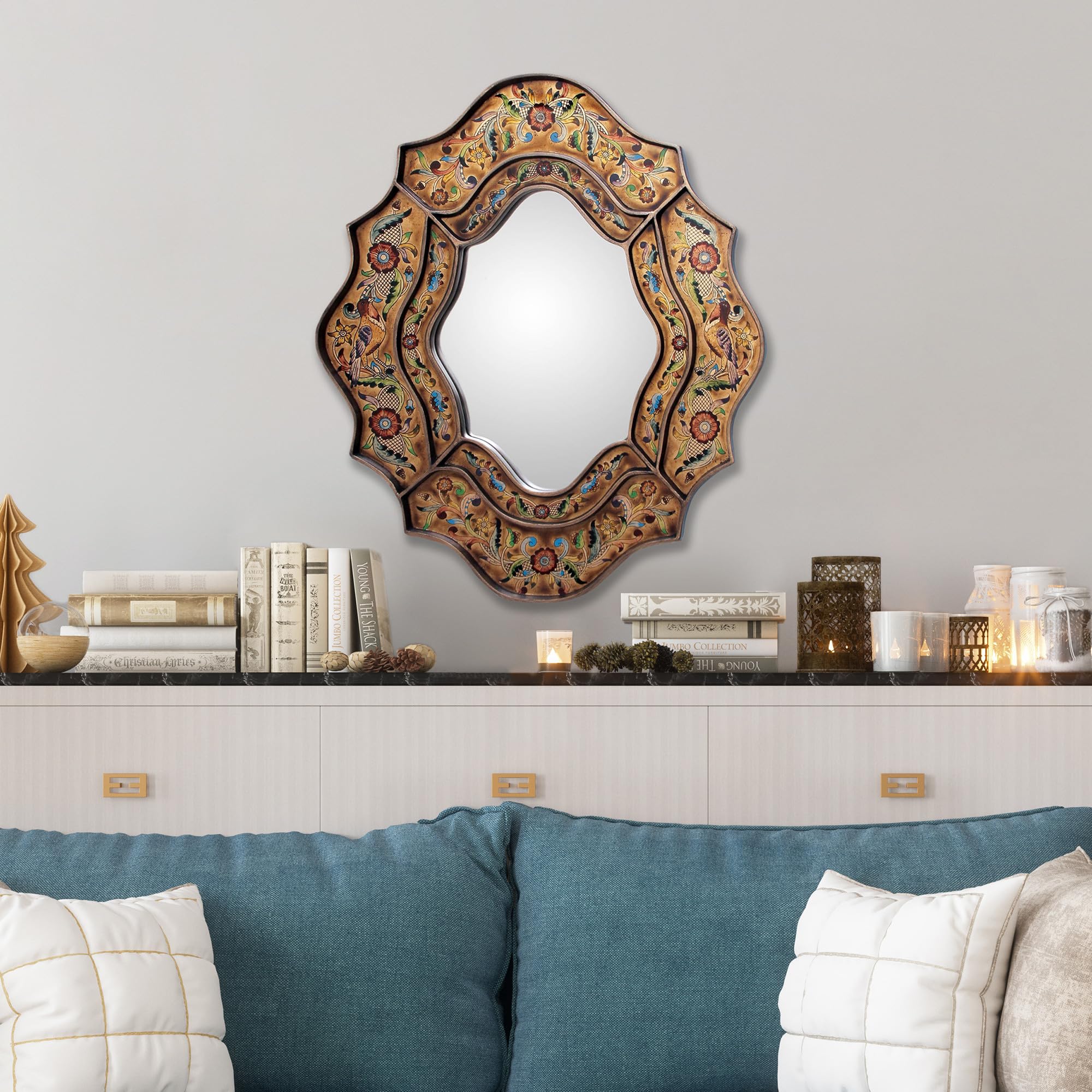Handmade Song of Spring Reverse Painted Glass Mirror - NOVICA Artisan Wall Decor for Bedroom, Bathroom & Living Room