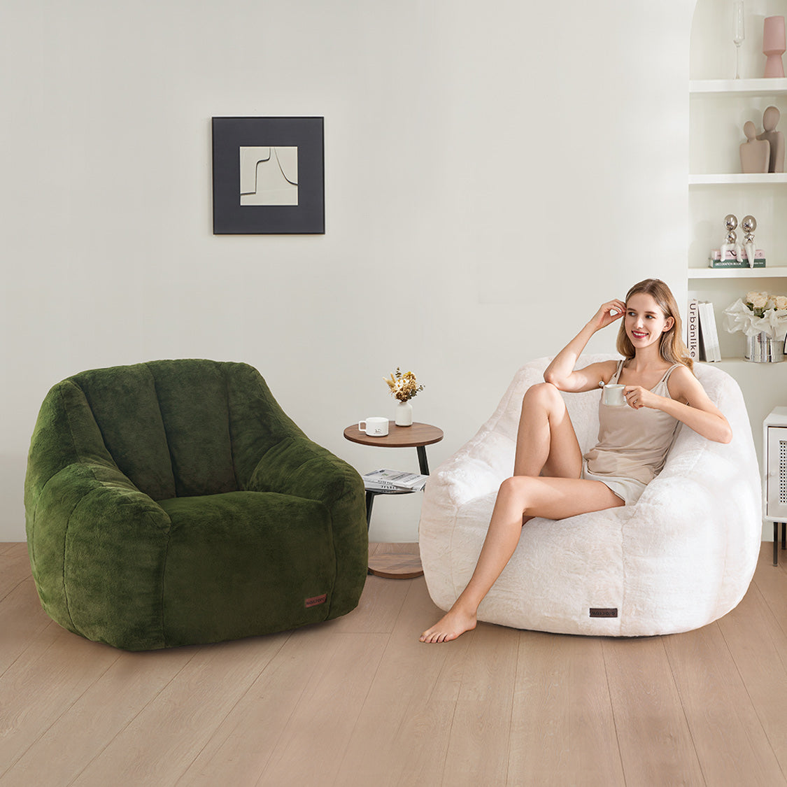 MAXYOYO Faux Fur Bean Bag Chair with High Backrest - Soft Beige Lounge Chair for Living Room, Bedroom & Game Room - Cozy Seating for Relaxing, Reading & Gaming