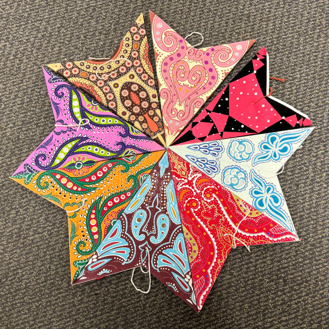 24 Pack Paper Star Lanterns - 5 Unique Designs Mystery Assortment for Party Decorations, Wedding Centerpieces & Home Festival Lighting