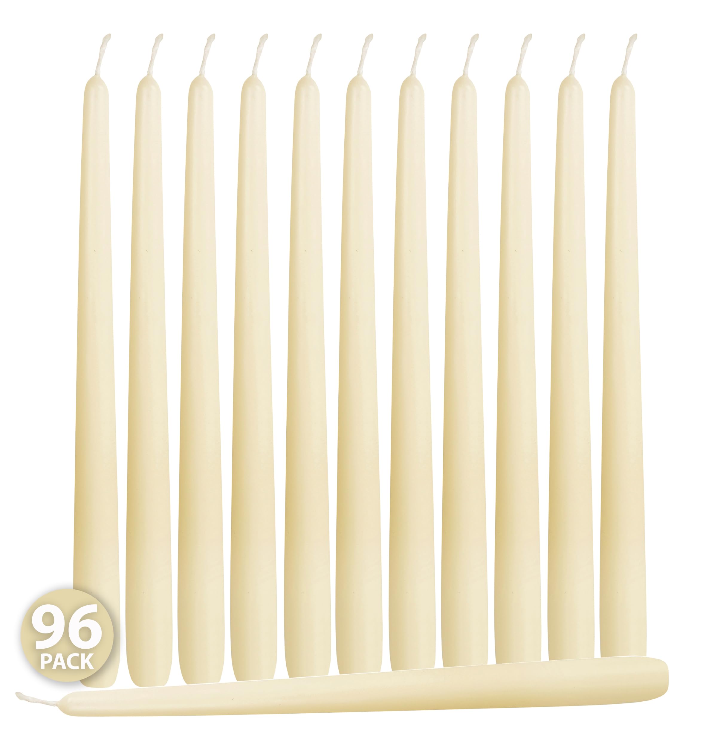 Hyoola 12 Inch Wool White Unscented Dripless Taper Candles Bulk (96 Pack) - 10 Hour Burn Time - Perfect for Weddings, Church, Candlelight Dinners & Home Decor
