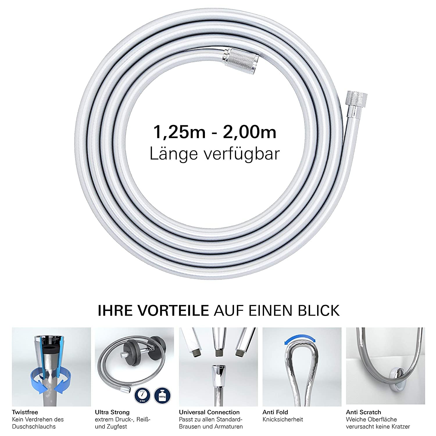 Grohe 28145000 Relexa Longlife Metallic Hose - Durable Stainless Steel Shower Hose for Bathroom & Spa - Perfect for Home, Hotel, and Gym Use