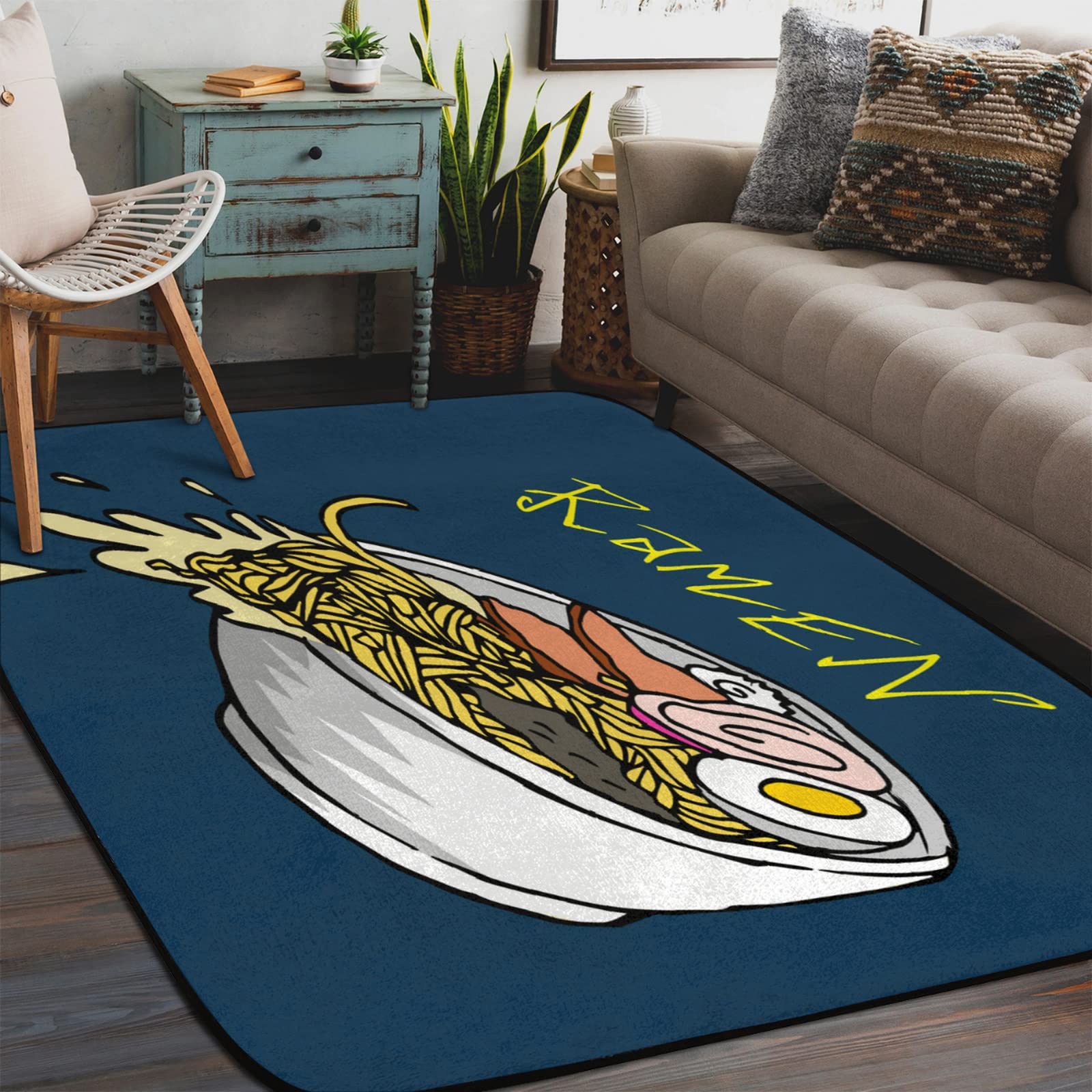 Non-Slip Washable Ramen Noodle Pattern Area Rug - Absorbent Entryway Doormat & Indoor Throw Carpet for Living Room, Bathroom, Nursery - 50x80 Inch Home Decor | Perfect for Kitchen, Dorm Room & Cozy Spaces