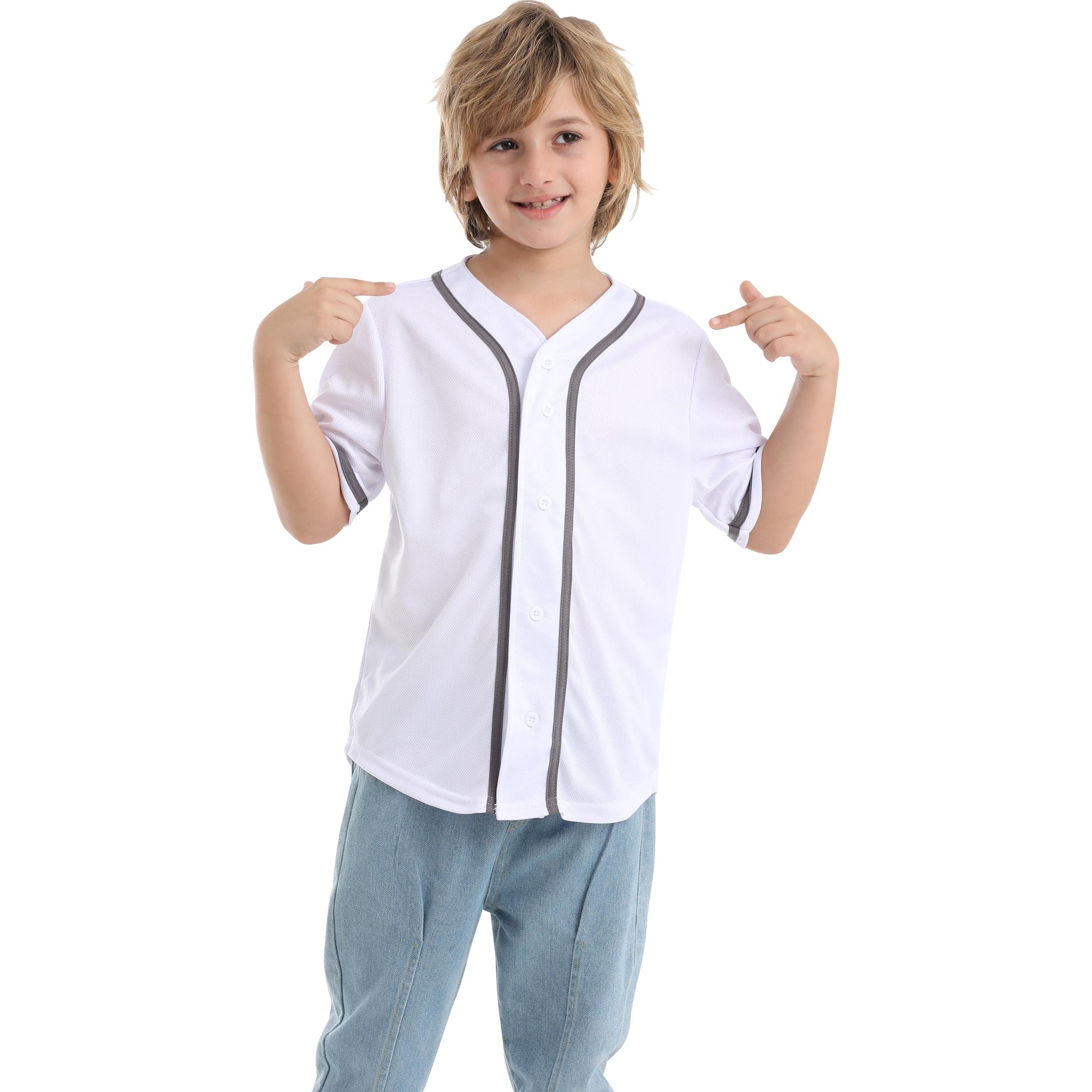 Trendy Boys & Girls Baseball Jersey Button T-Shirt - Black and White Short Sleeve Hip Hop Style Kids Tee for Sports, Casual Wear & Street Fashion